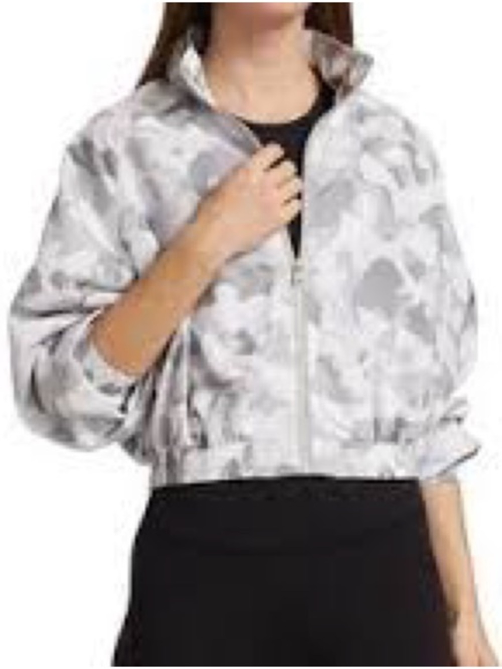Blanc Noir Womens Grey Tempest Camo Cropped Jacket Windbreaker Hidden Hood -Sz M